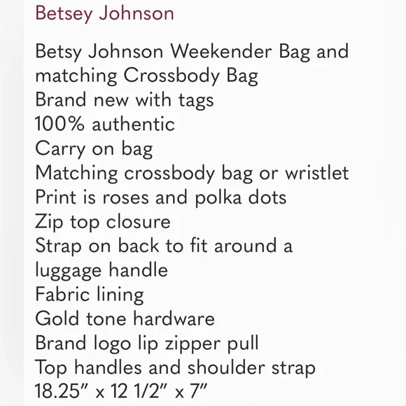 Betsey Johnson Weekender Bag and Crossbody Bag set NWT - Picture 8 of 16